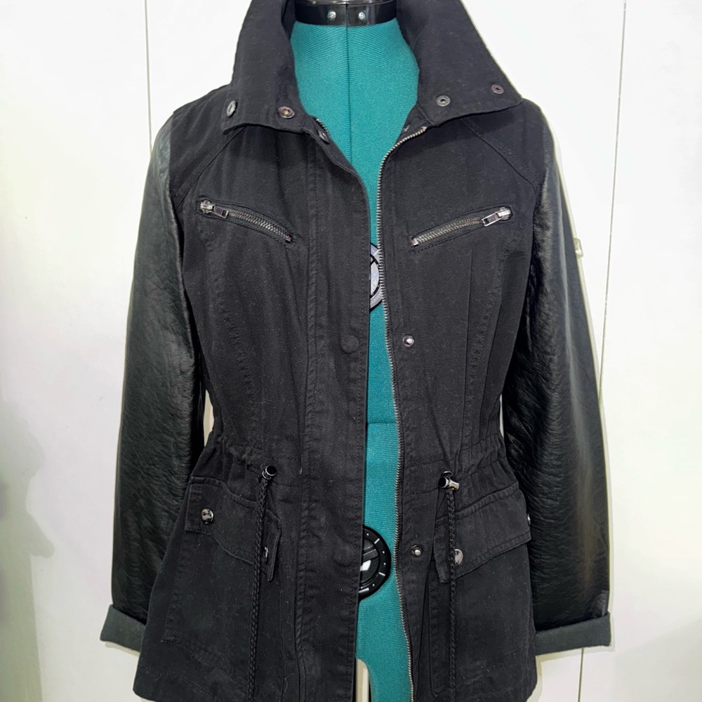 Women's Black faux leather sleeved Jacket